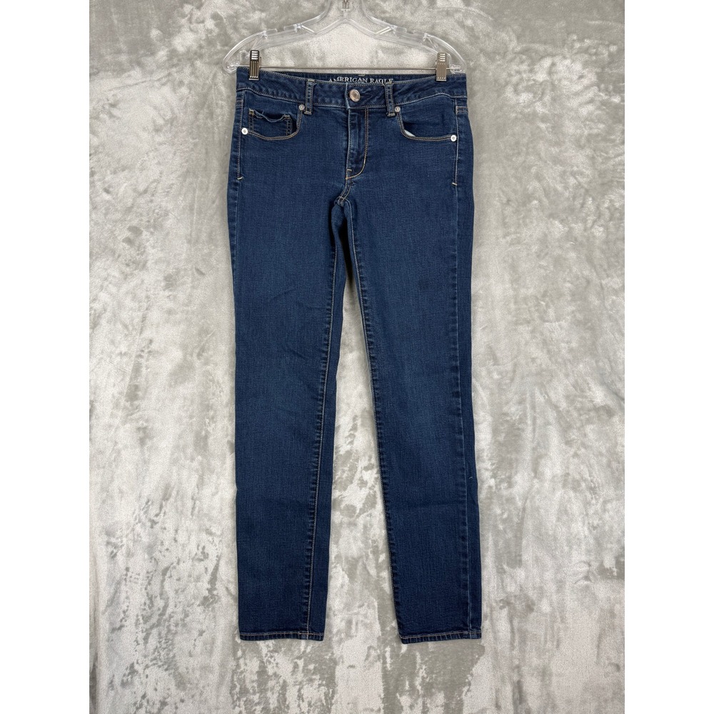 American Eagle Skinny Super Stretch Jeans Womens 6 Regular Dark Wash Blue Denim